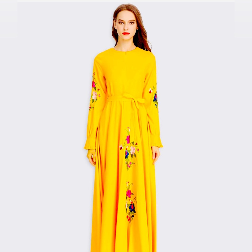 Luom Floral Belted yellow maxi woman’s 
dress Sz XL NWOT